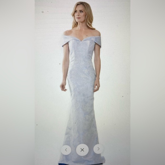 BNWT Rina DiMontella cap sleeve jacquard light blue gown size 14 - Picture 2 of 4